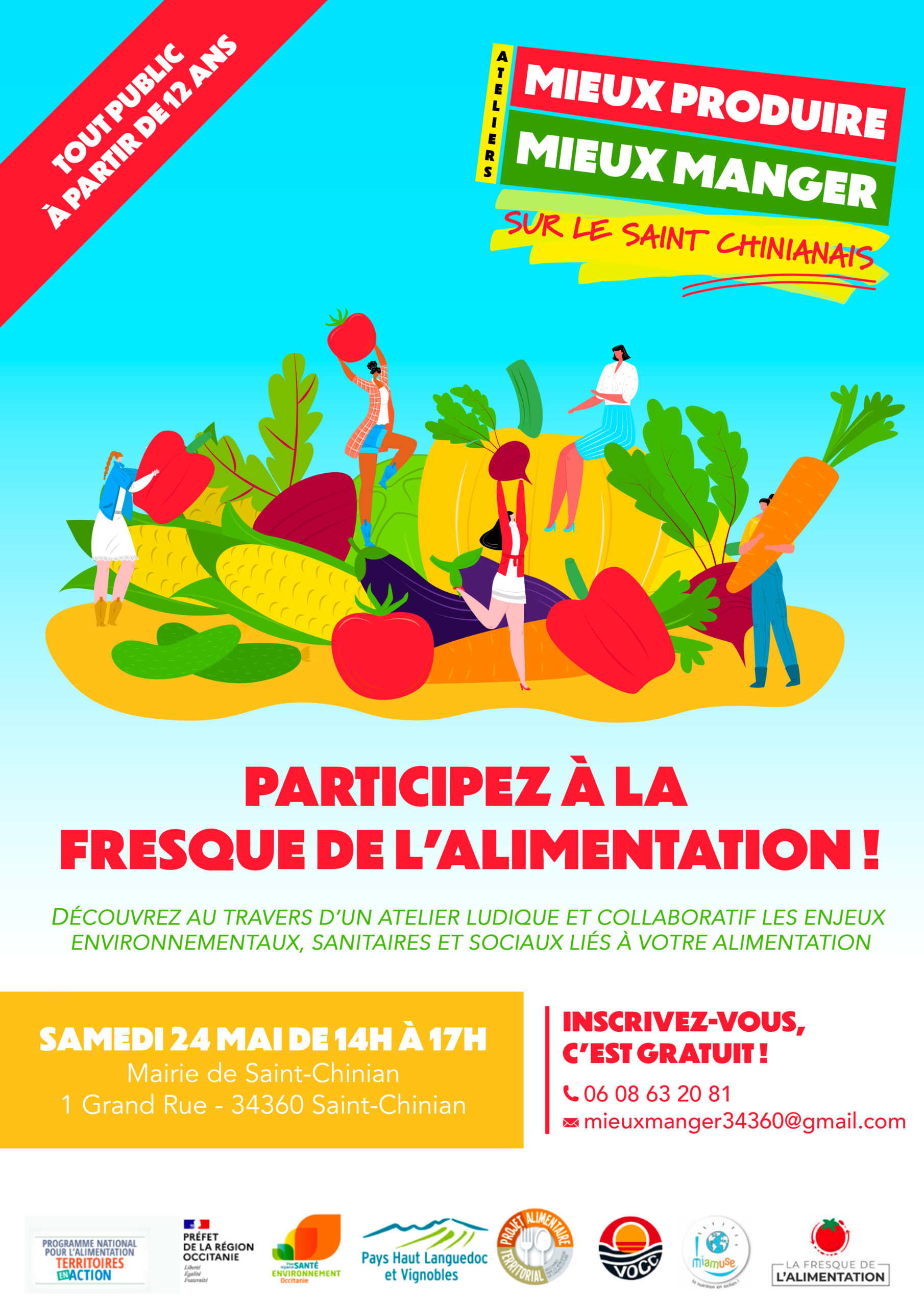 Affiche Fresque de l'alimentation_StChinian Affiche de l'atelier "Fresque Alimentaire" qui se déroule le samedi 24 mai 2025 à la mairie de Saint-Chinian