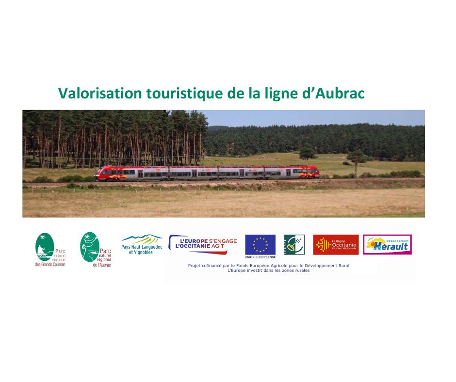 visuel Mise en concurrence simple avec le train de l'Aubrac qui passe et les logos des participants , de LEADER le programme européen