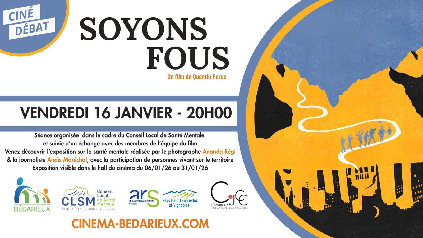 Affiche film ciné-débat avec film "Soyons fous" de Quentin Perez
