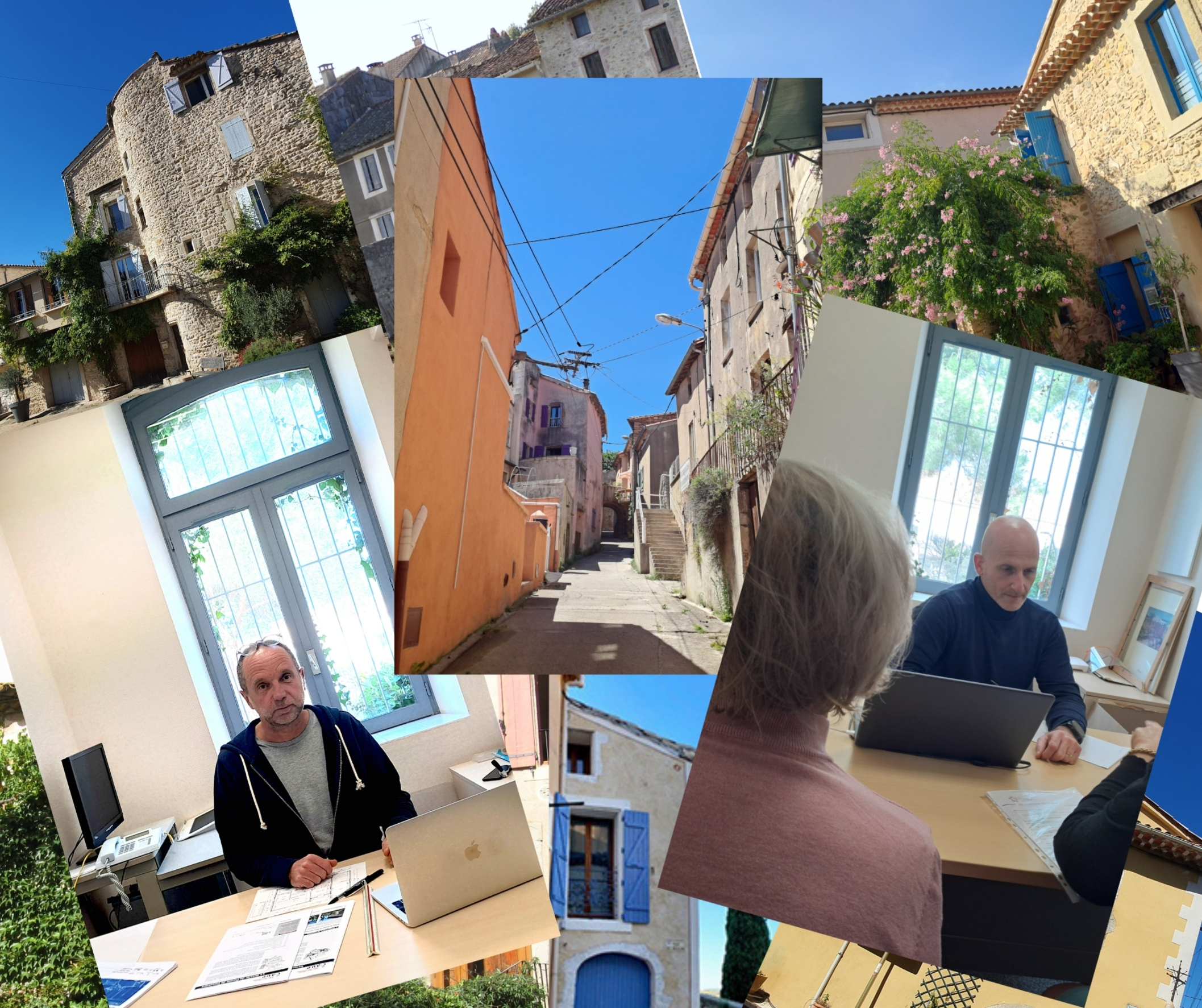 pele mele de photos de maison rénovée dans le Pays Haut Languedoc et Vigonbles avec une photo spécifique our chaque services :l'ADIL, L'UDAP, Le CAUE