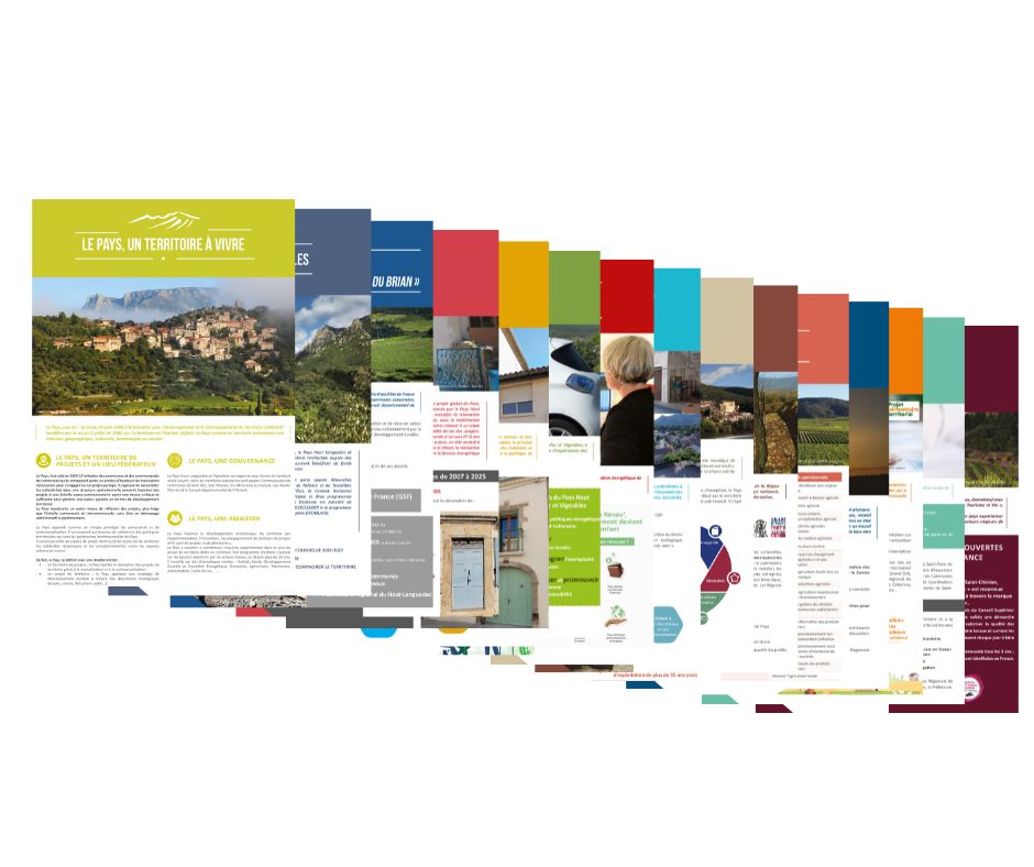 Visuel où l'on voit toutes les nouvelles fiches de présentations du Pays, de ses projets et de ses missions mises à jour