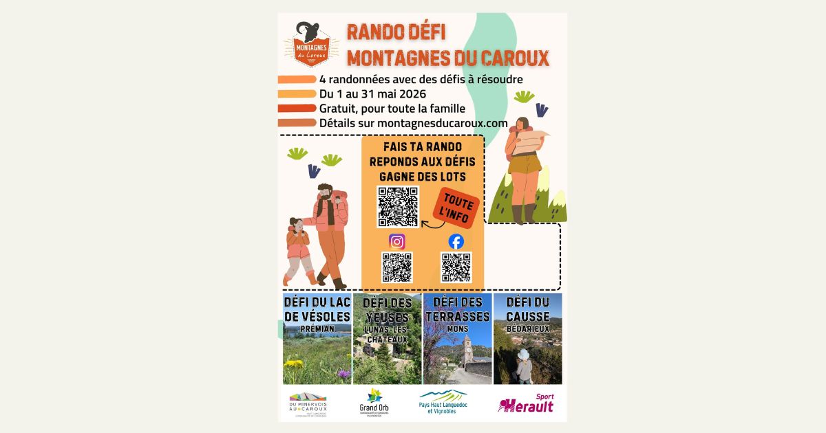 Rando Défi Montagnes du Caroux(5) l'affiche de la deuxième édition Rando Défi Montagnes du Caroux qui se déroulent jusqu'au 31 mai 2026