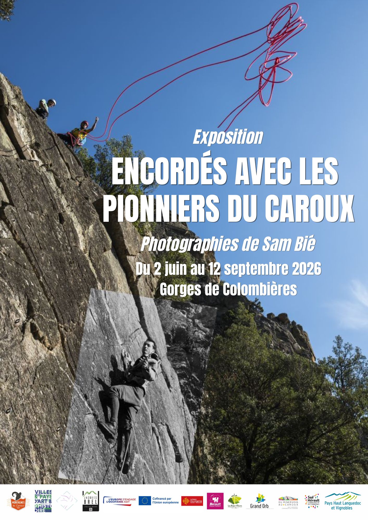 Sam Bié Affiche Exposition "Encordés avec les pionniers du Caroux"