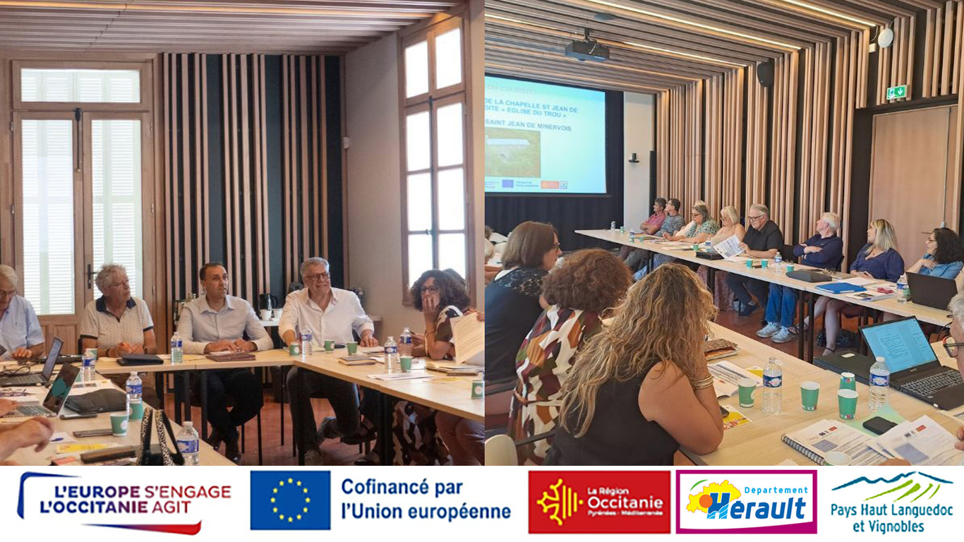 L’Europe dans le territoire Animation du GAL 2024-2025 avec deux photos du dernier comité de programmation leader qui s'est déroulé en juillet 2026 à Bédarieux dans le Pays Haut Languedoc et Vignobles, Hérault, Occitanie, France